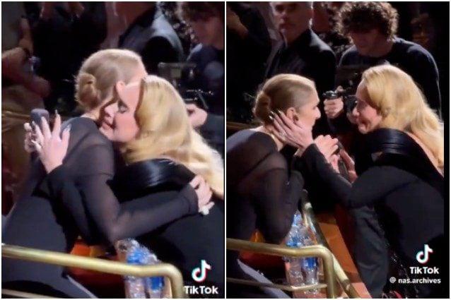 Adele abbraccia Celine Dion in lacrime durante il concerto a Las Vegas: il momento emozionante tra due icone